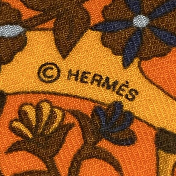 Auth HERMES Carre 140 - Orange Brown Multi Cashmere Silk Scarf - Picture 6 of 6
